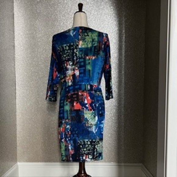 Oleg Cassini- Bloomingdales, multi color dress, size 8. - Picture 7 of 9